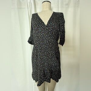 REFORMATION CONFETTI WRAP DRESS POLKA DOT BLACK WHITE SIZE LARGE